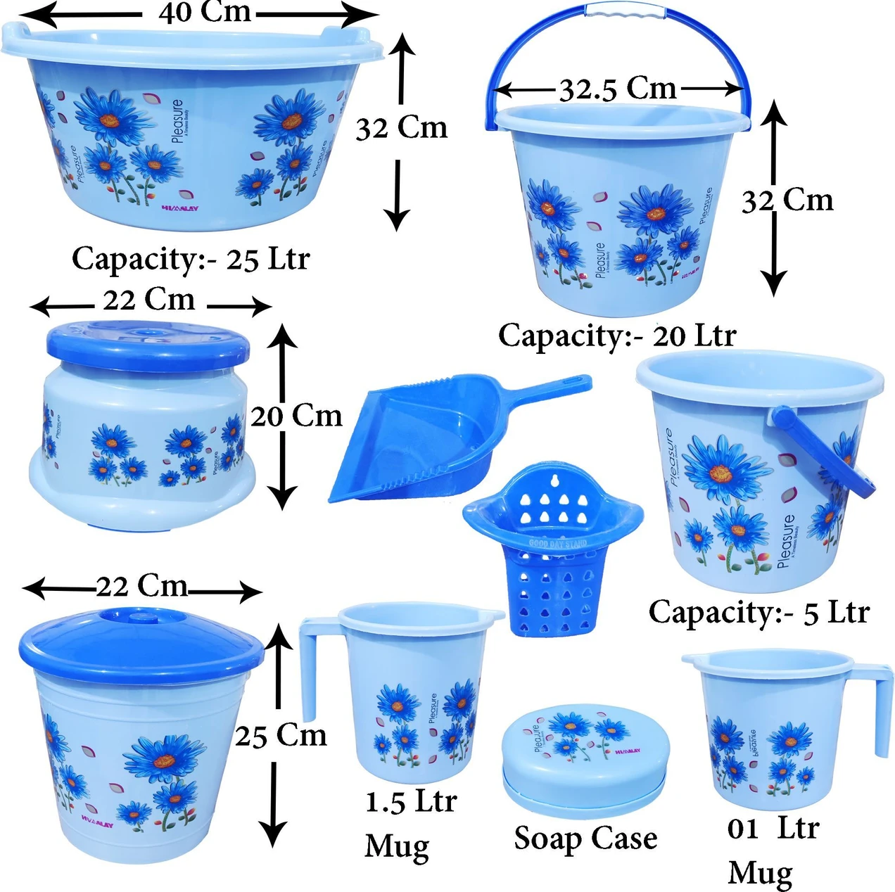 Himalay thermoplast 10 Pcs Heavy Bucket Set/ Bucket for Bathroom/ Bathroom Bucket Set/ 20 L Plastic Bucket (Blue) - Image 2