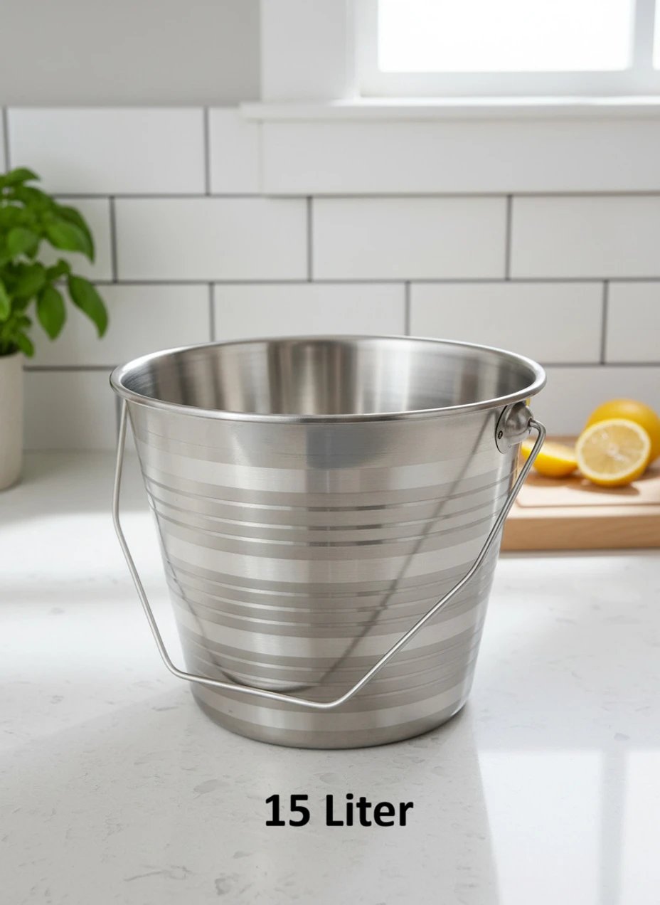 Multipurpose Stainless Steel Leak Proof Heavy Duty Silver Bucket with Handle 15 L Steel Bucket (Steel)